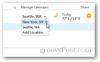 Outlook 2013 kalendervejr - Tilføj / fjern byer