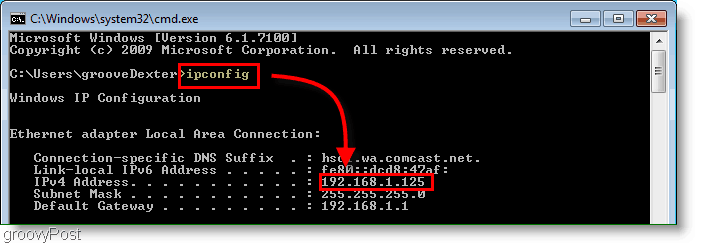 Screenshot - Kør IPConfig i Windows Kommandovindue