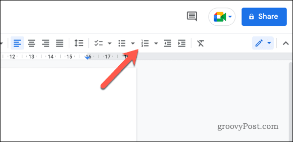 Indsæt en nummereret liste i Google Docs