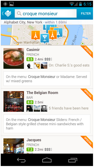 foursquare menu søgning