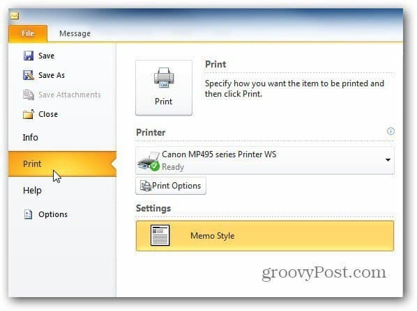 Outlook 2010: Udskriv kun en side i en meddelelse