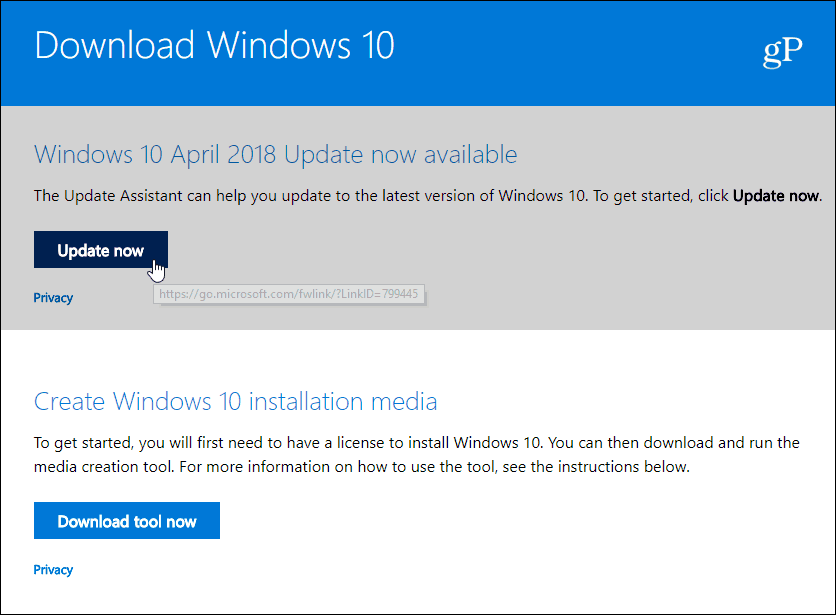 Download Windows 10. april 2018-opdatering