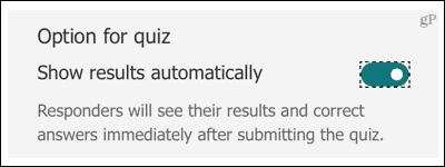 Microsoft Forms Quiz, Vis resultater automatisk