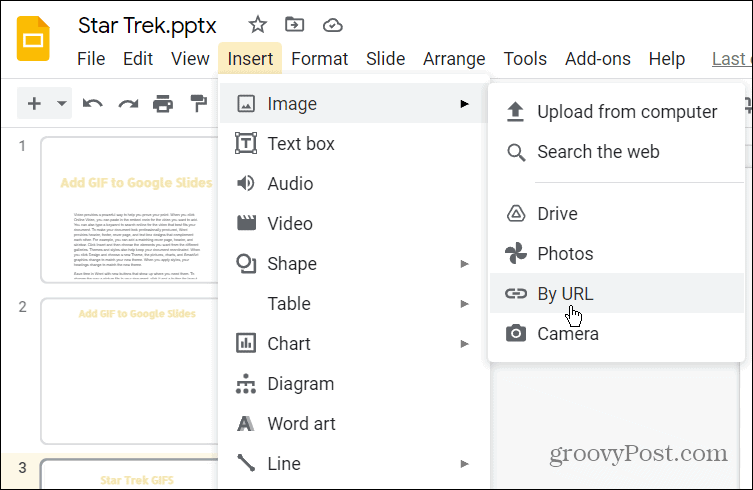 tilføje en gif til google slides URL