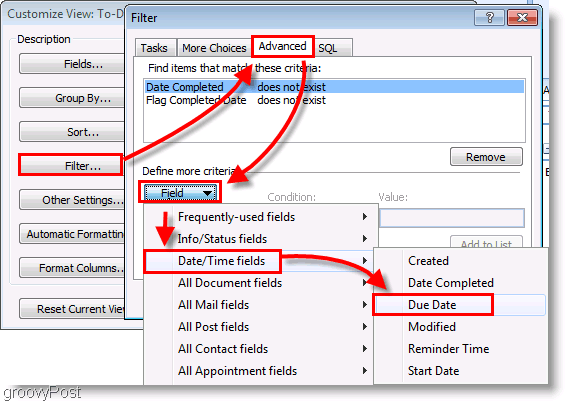 Skærmbillede: Outlook 2007 To-do Bar Setup Filter