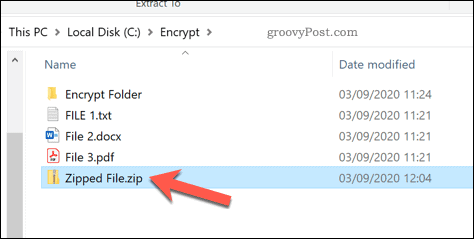Åbning af en zip-fil i Windows 10