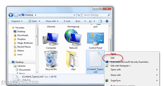 Sådan udforskes indholdet af en .docx-fil i Windows 7