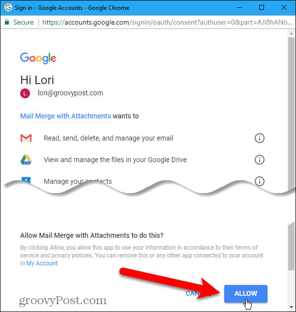 Tillad adgang til Gmail-konto