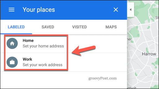Google Maps Dine steder-menu