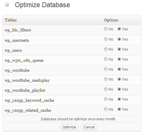 optimere wordpress-database