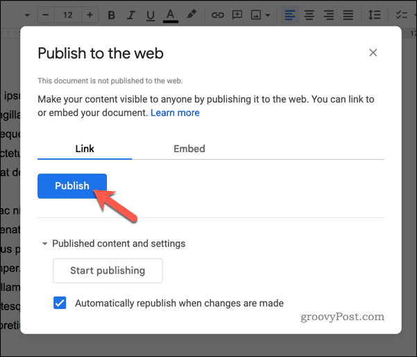 Udgiv et Google Docs-dokument på nettet