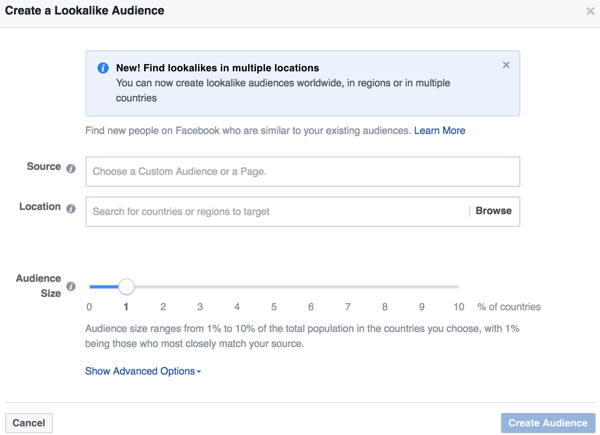 Facebook Ads Manager giver dig mulighed for at oprette et lookalike publikum, der ligner et publikum, der allerede har interageret med din virksomhed.