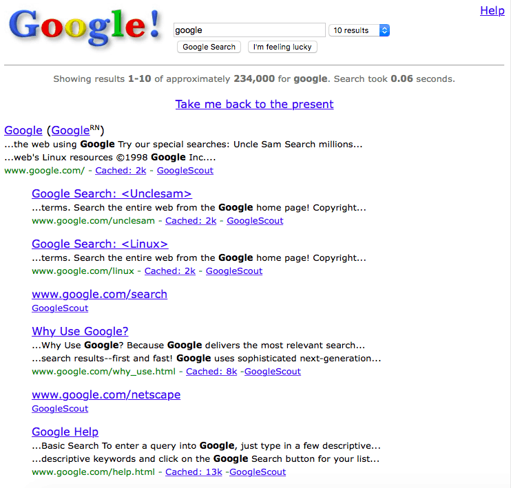 Friday Fun: Gå tilbage til Web 1.0 af Googling "Google i 1998"