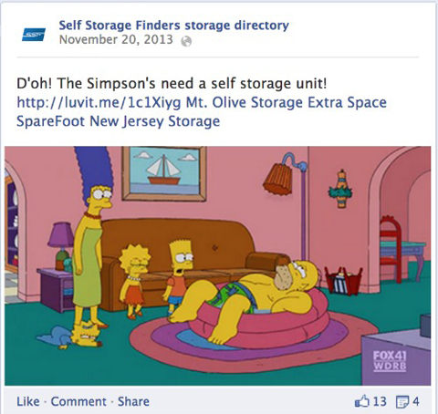 self storage finders facebook tekstopdatering med billede