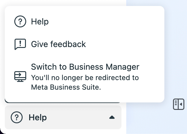 billede af Skift til Business Manager-mulighed i Meta Business Suite