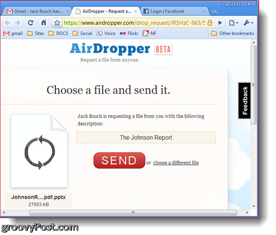 AirDropper Dropbox - Vælg den fil, du vil sende