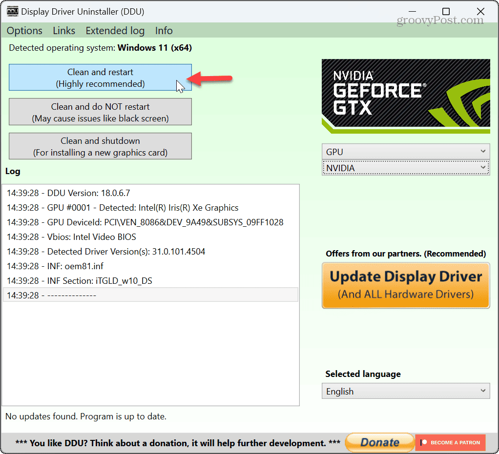 Rul NVIDIA-drivere tilbage 