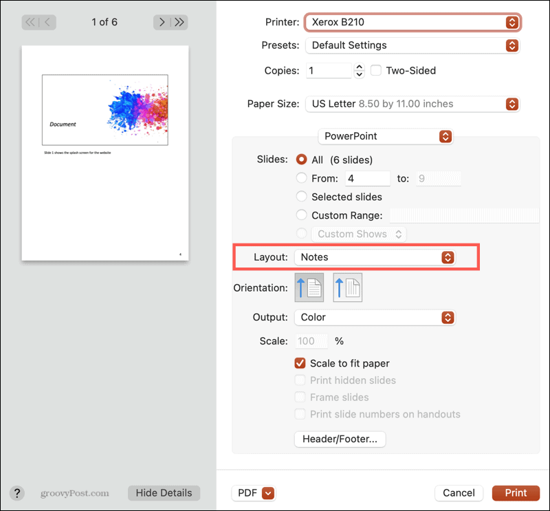 Udskriv PowerPoint-noter