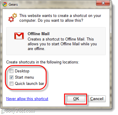 oprette en offline gmail-genvej