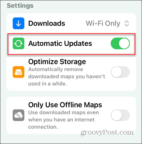 automatiske opdateringer af offlinekort i Apple Maps