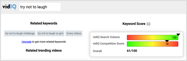 Klik på en konkurrents tag i VidIQ for at se søgevolumen og konkurrence for det tag.