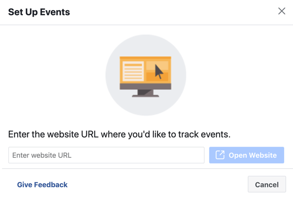 Brug Facebook Event Setup Tool, trin 3, indtast websteds-URL for at installere pixelhændelse