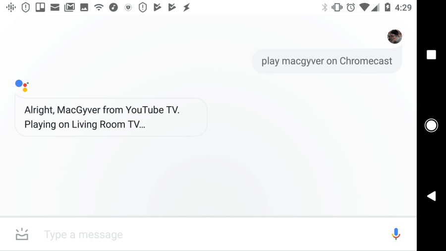 skærmbillede af afspilning af shows eller film med Google Assistant