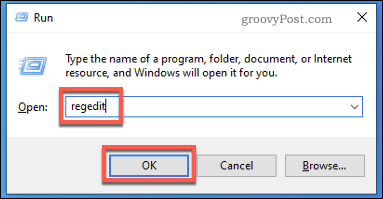 Start af Windows Run Regedit