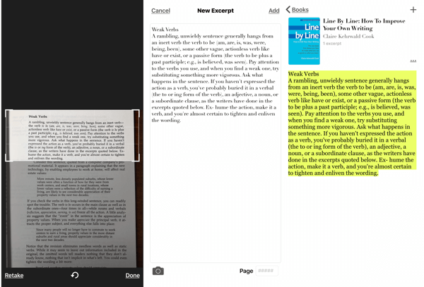 Uddrag - Book Highlighter iOS-appen, hvordan man tager skærmbillede af passage fra bog