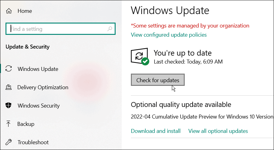 tjek for opdateringer til windows 10