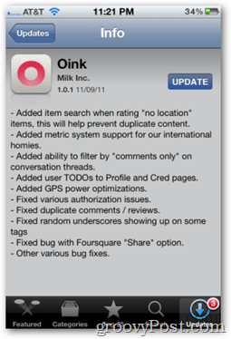 Oink 1.0.1-opdatering fra Apple App Store