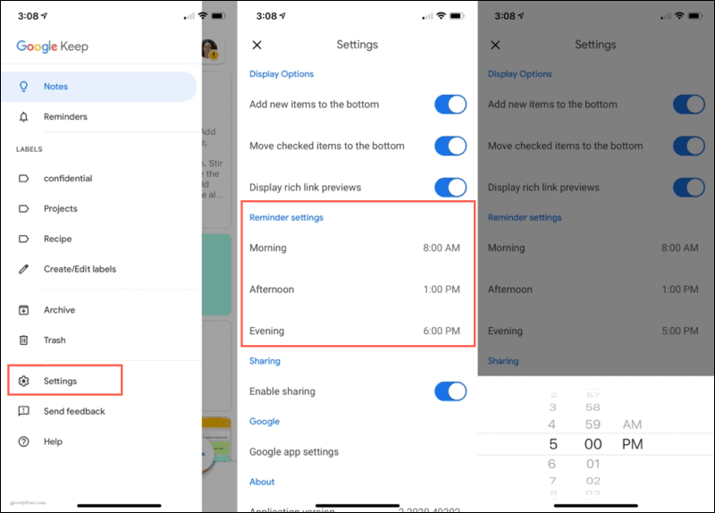 Standardpåmindelse gange Google Keep Mobile