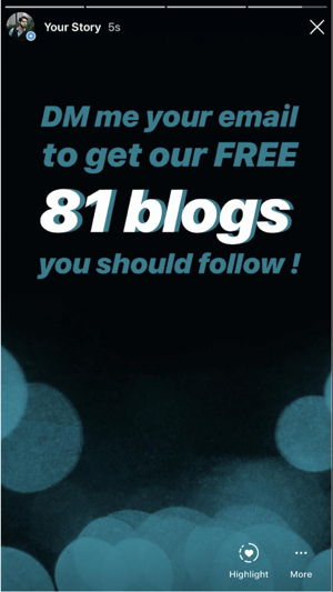 Sådan forbedres instagramhistorien engagement, bede om tilhængere DM'er, eksempel 3 af DM til blogindlæg