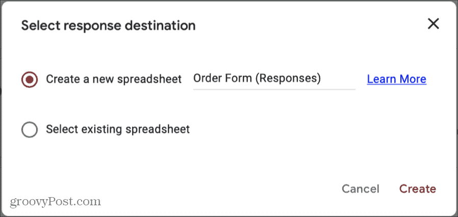 Google Forms-svar Destination