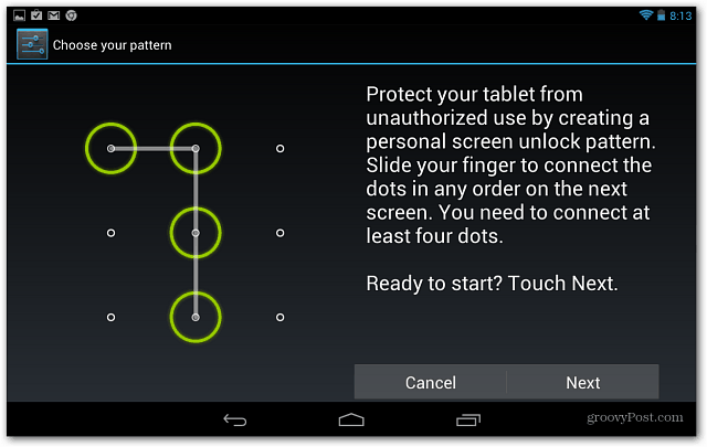 Indstil en skærmlås på Google Nexus 7 Tablet