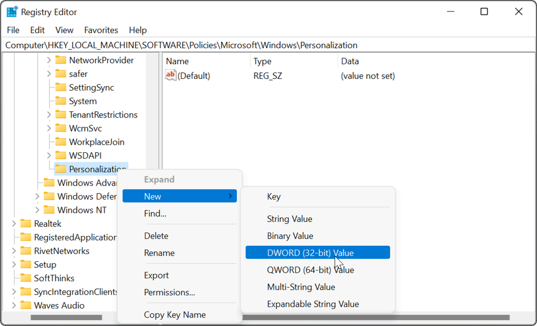 Deaktiver låseskærmen i Windows 11 registreringsdatabasen