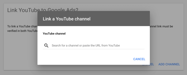 Sådan oprettes en YouTube-annoncekampagne, trin 2, opsætning af YouTube-reklame, linkning af en YouTube-kanal