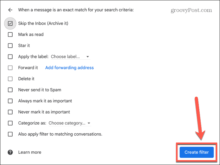 Gmail opret filterknap