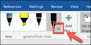 Knappen Valg af penværktøj i Word