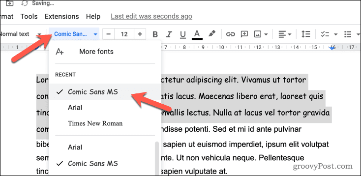 Skift skrifttype i Google Docs