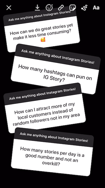 tilføj flere spørgsmål klistermærker svar til Instagram historie billede