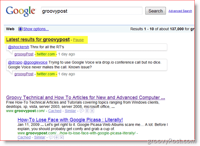 GroovyPost og Google Real-time-søgning