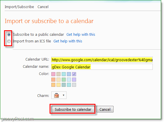 importere eller abonnere eller tilføje kalender til windows live