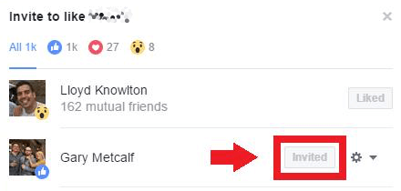 Klik på knappen Inviter for at invitere Facebook-brugere til at kunne lide din side.