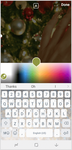 Instagram-historier vælger tekstfarve fra paletten