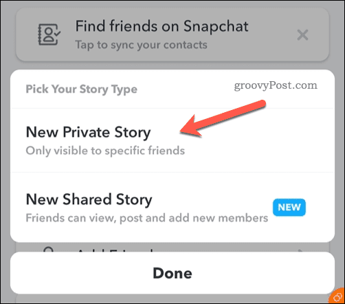 Opret en ny Snapchat privat historie