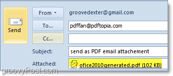at sende en automatisk konverteret og vedhæftet pdf i Outlook 2010