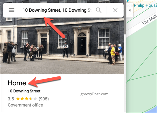 Eksempel på hjemmeadresse i Google Maps