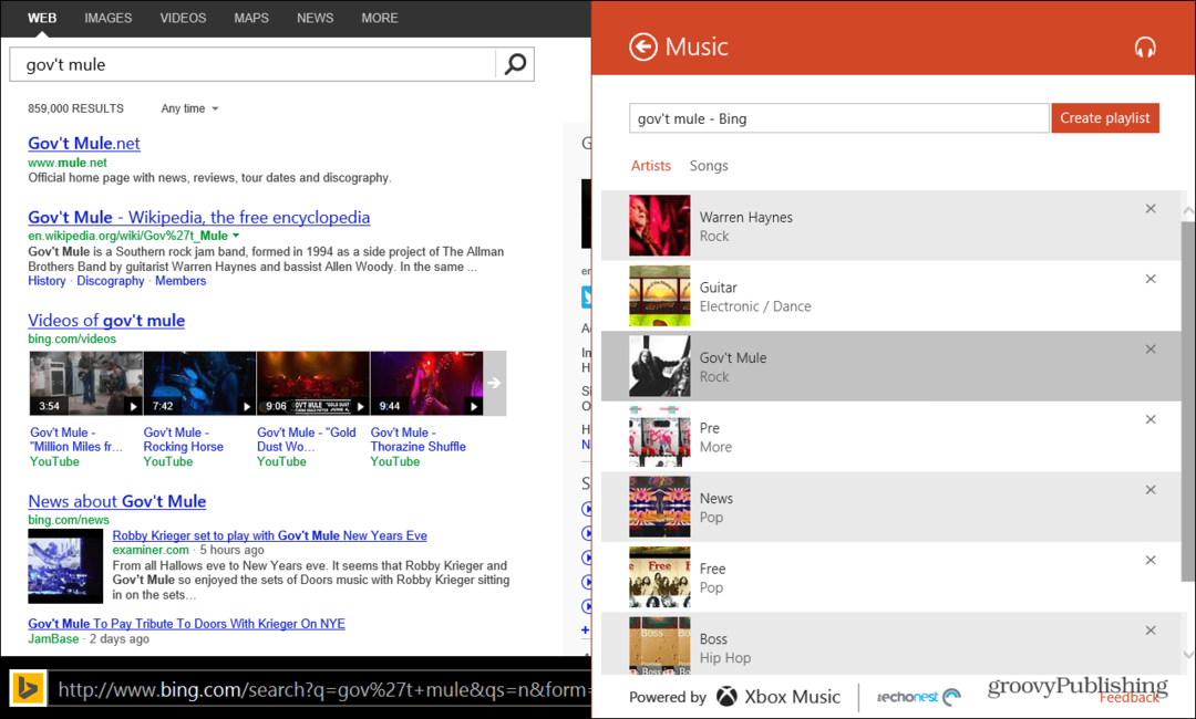 Brug Bing til at oprette Xbox Music Playlists i Windows 8.1