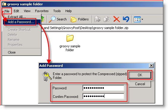 Indbygget komprimering Windows XP - Tilføj adgangskode